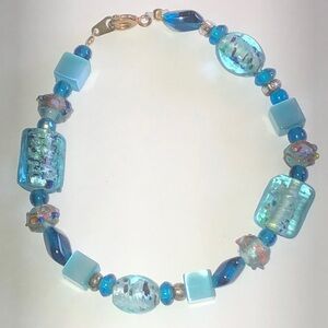 Light Blue Turquoise Glass Bead Bracelet